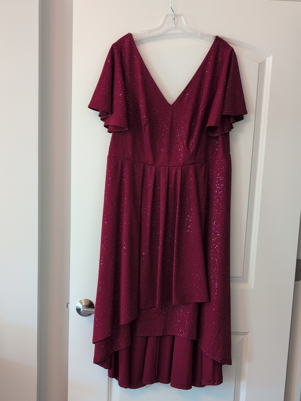 Ever Pretty Sparkling Wine-Red High-Low V-Neck Dress